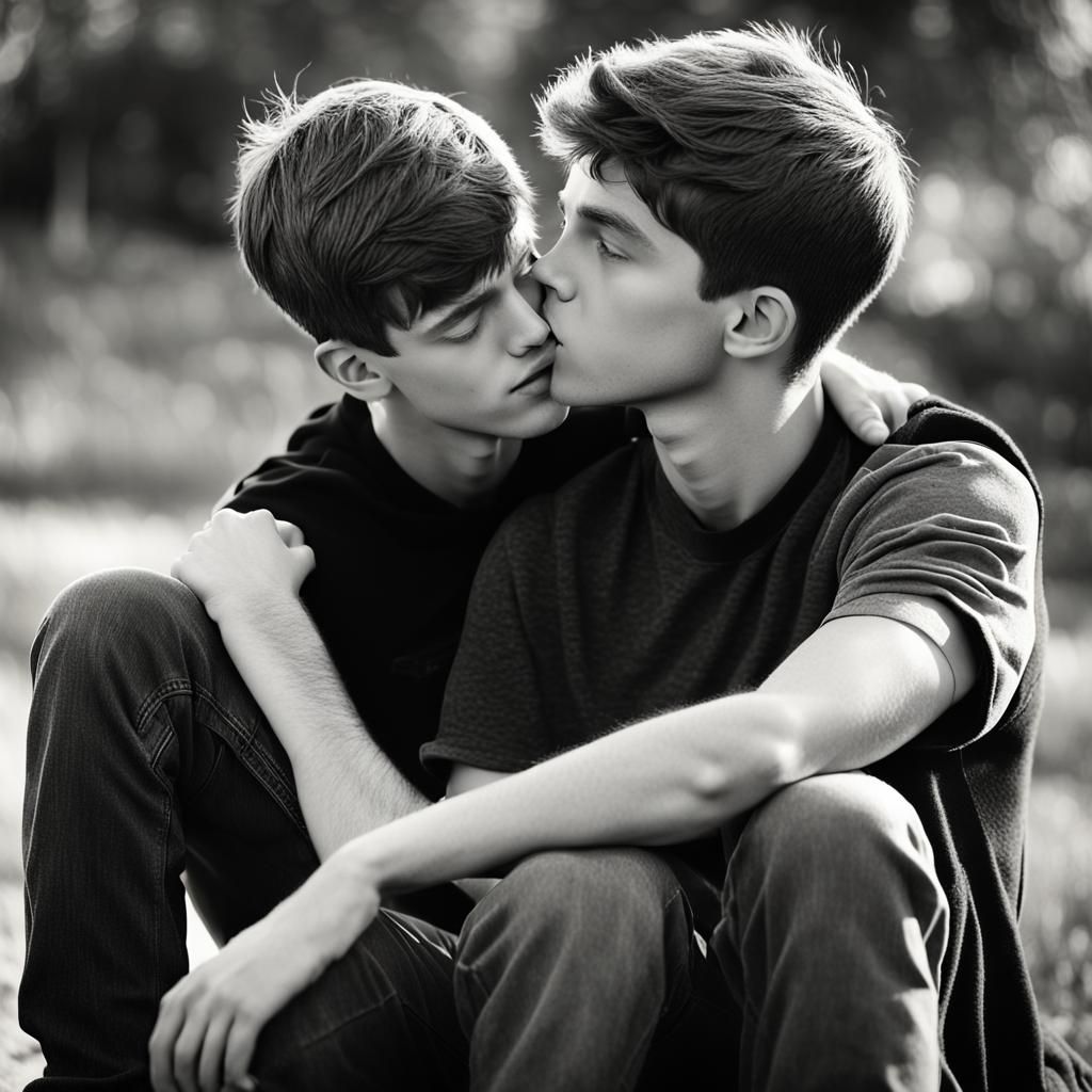 Intimate Moment: Two Young Men in Casual Romance