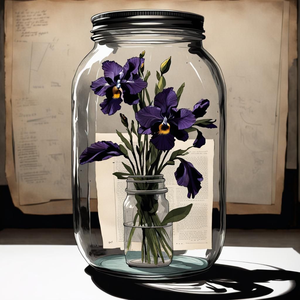 Iris in Jar: Kentridge-Inspired Illustration