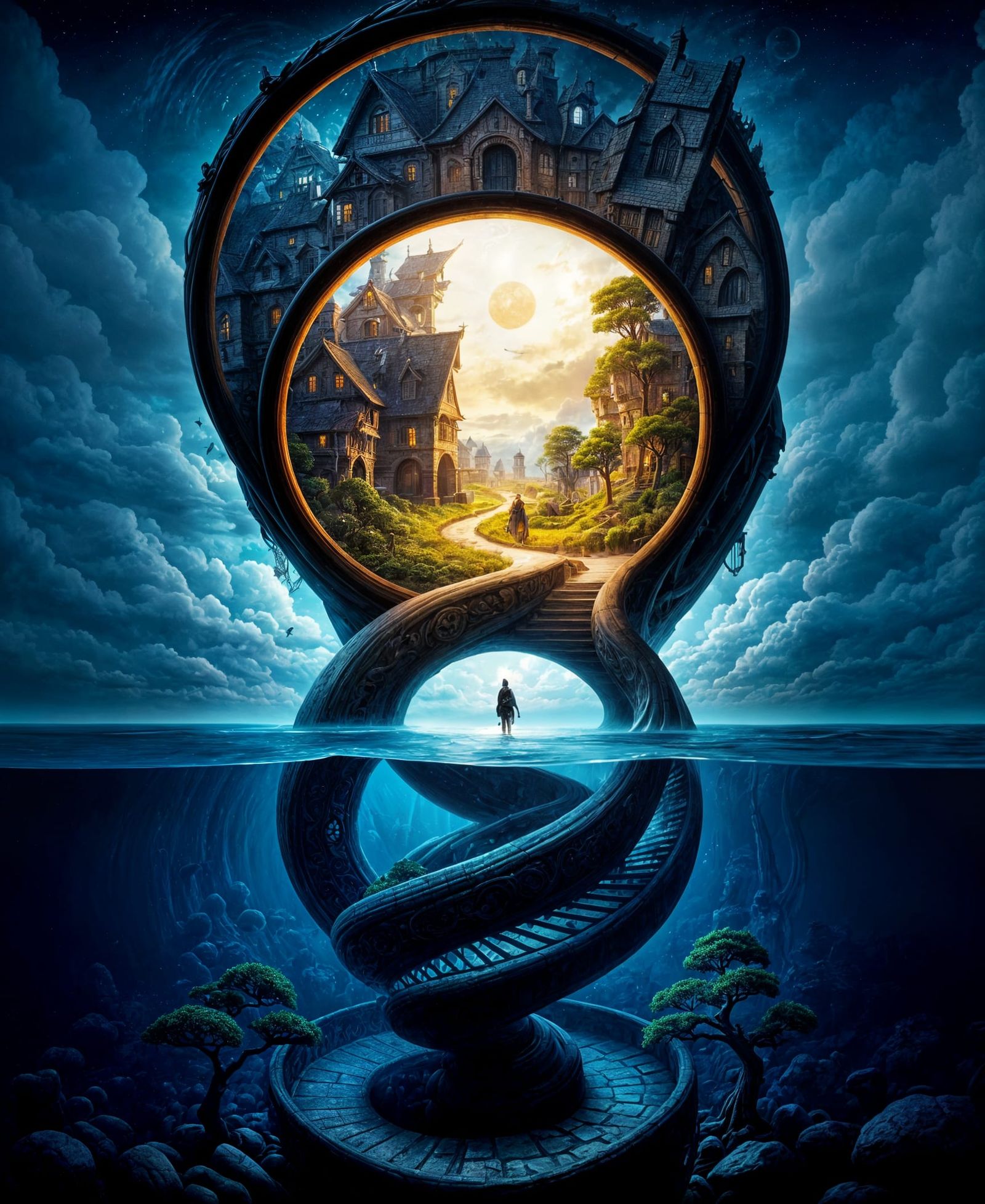 Surreal Escher Village in Ethereal Mists