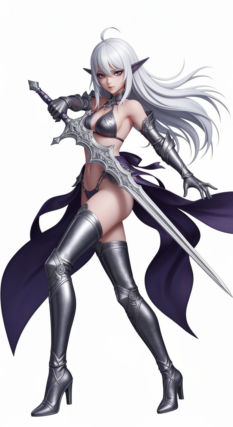 Dark Elf Duelist in Anime Style with Silver Rapier