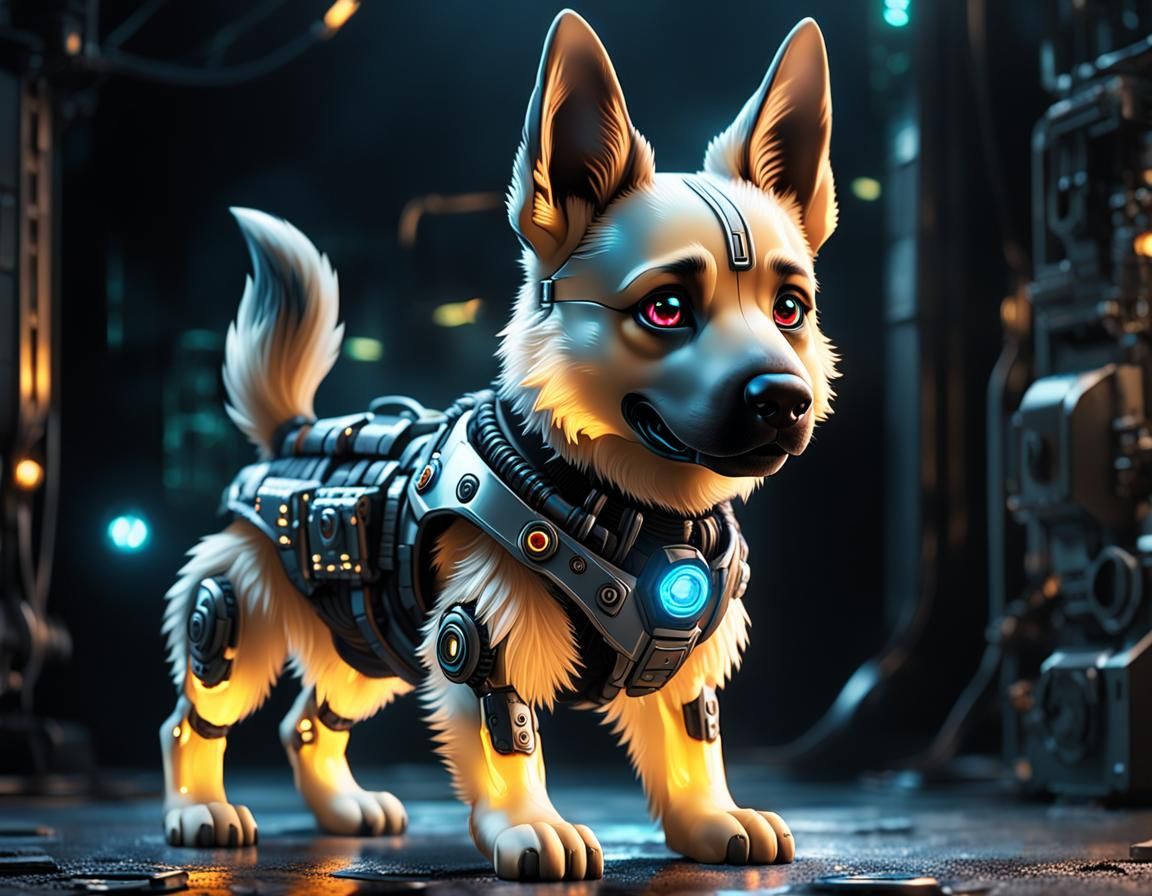 Biomechanical Cyborg German Shepherd in Anime Style