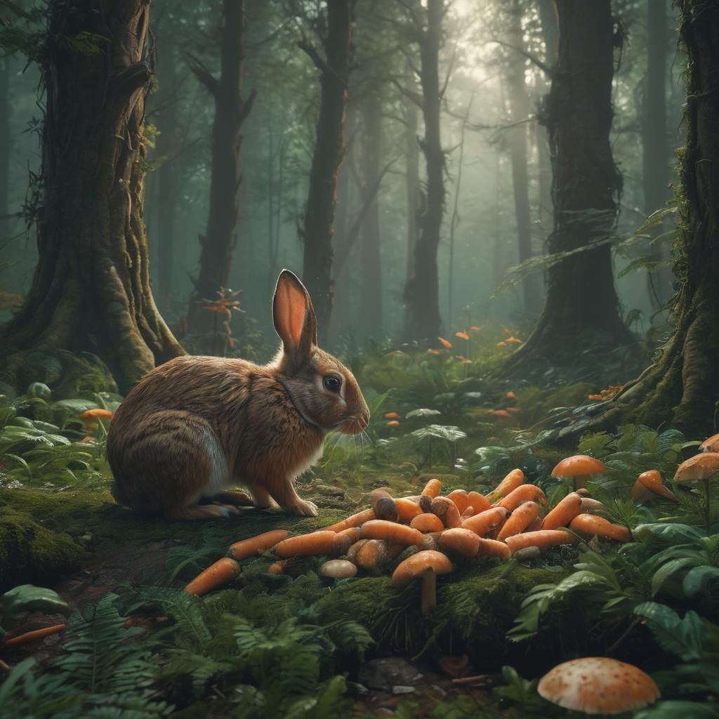 Rabbit's Feast: Detailed Forest Matte Painting