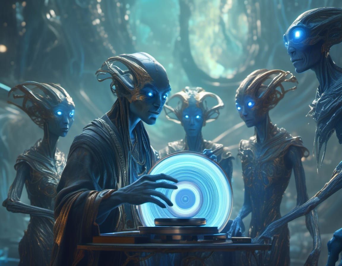 Anunnaki Alien with Vinyl Record, Hyperreal Portrait