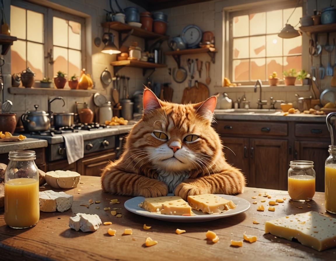 Garfield's Kitchen Nap: A 3D Rendered Scene