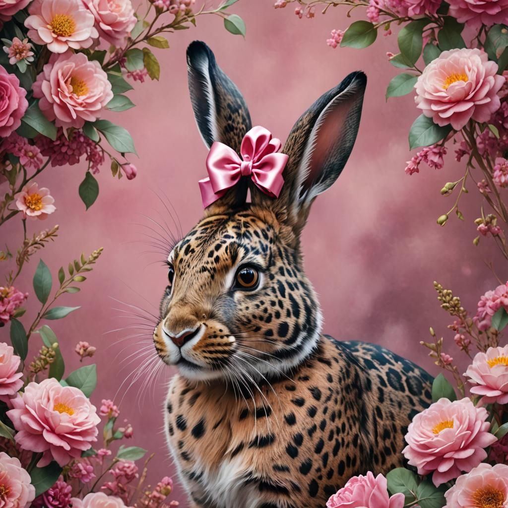 Leopard Print Rabbit with Pink Bow