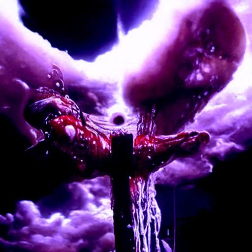 Putrid blood and viscera rains down from the anus of God, divine punishment for our sins.