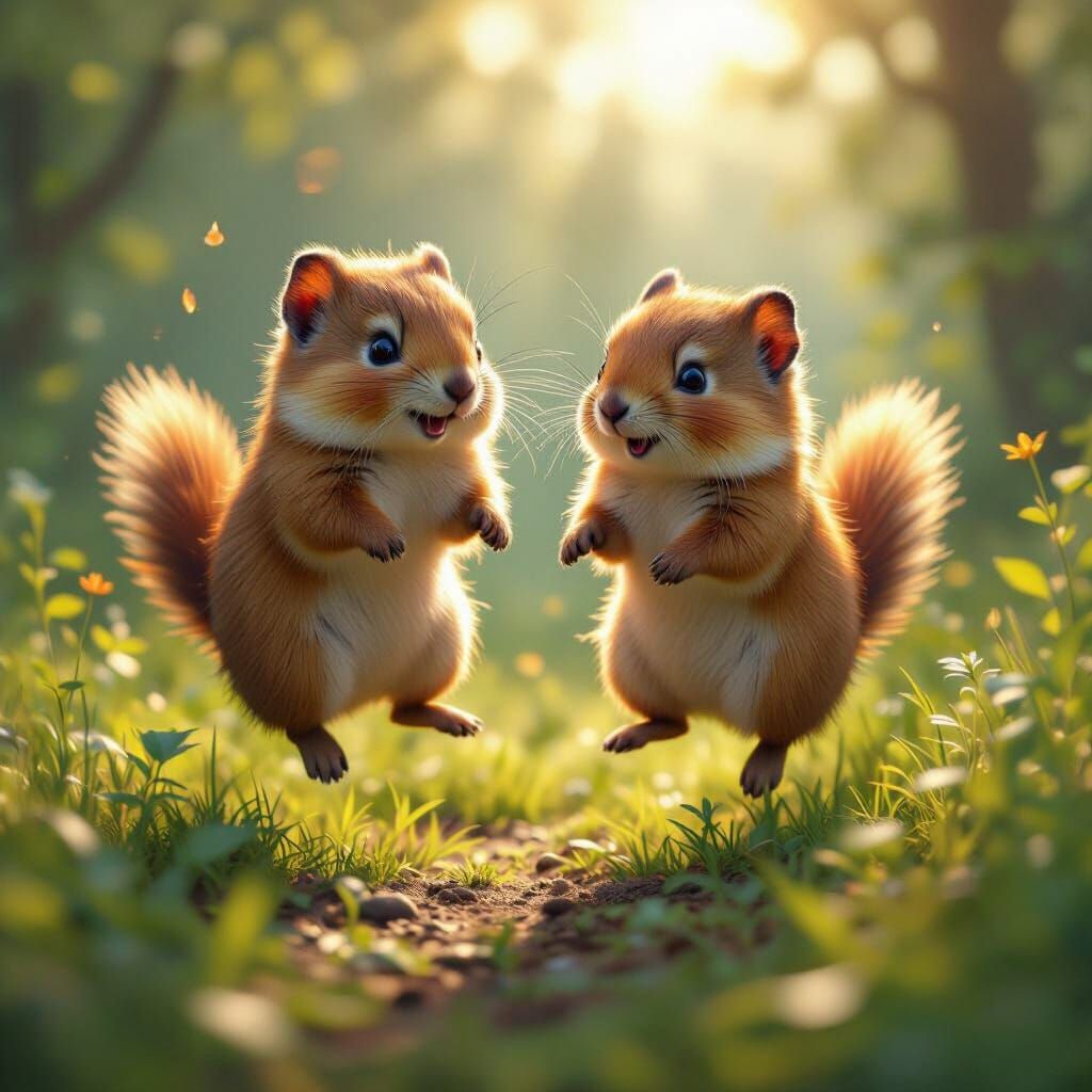 Pikas Jumping in Lush Greenery: A Matte Painting