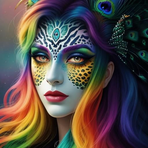 Rainbow Dragon Woman: Abstract Art Portrait
