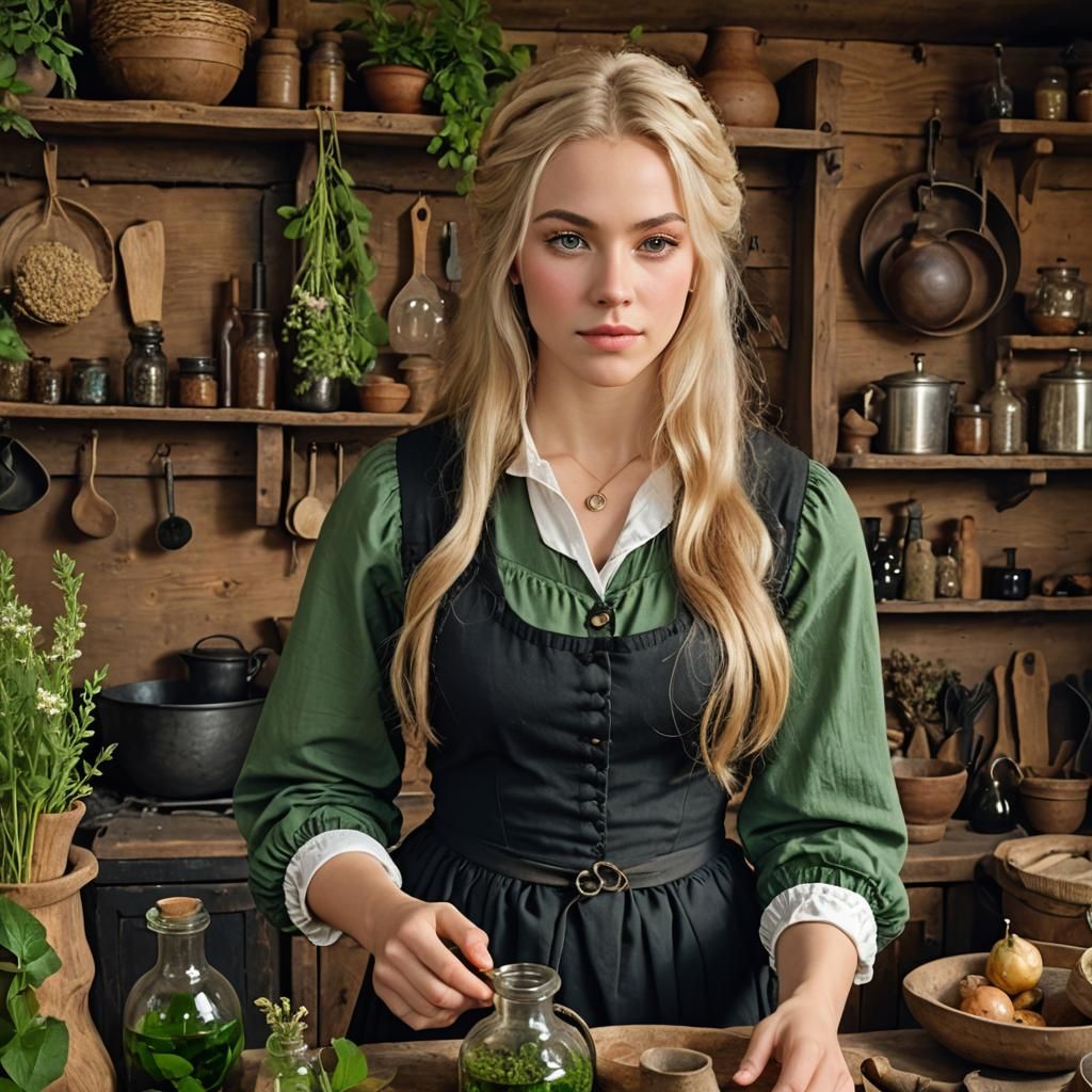 18th Century Herbalist Creating Potions: Photorealistic Port...