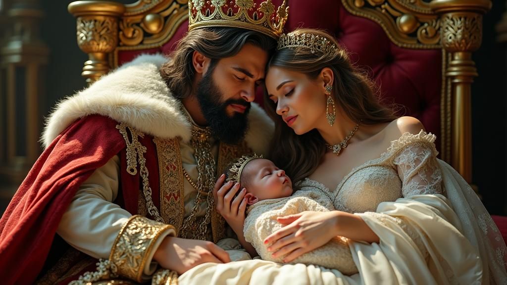 Royal Anguish: King, Queen, and Newborn in Dark Fantasy Styl...