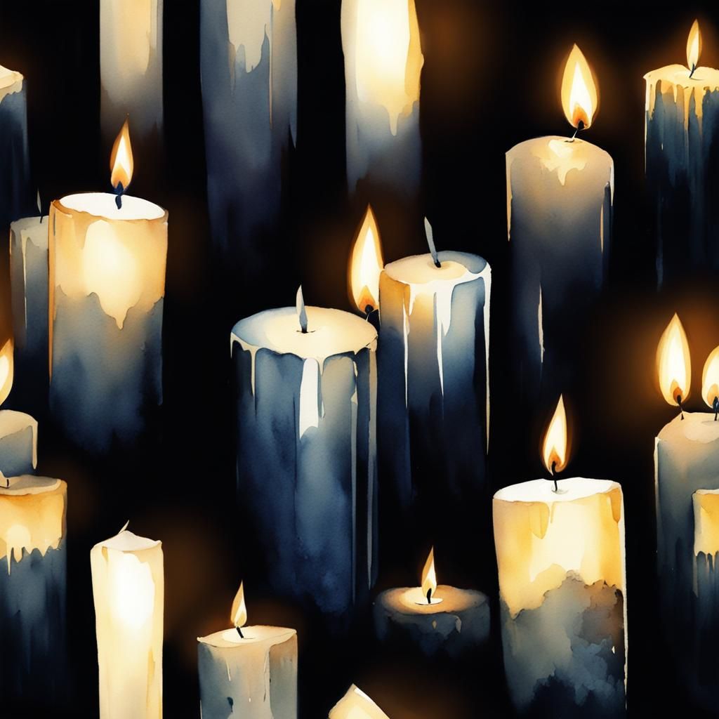 Reflected White Candle in Anime Watercolor Style