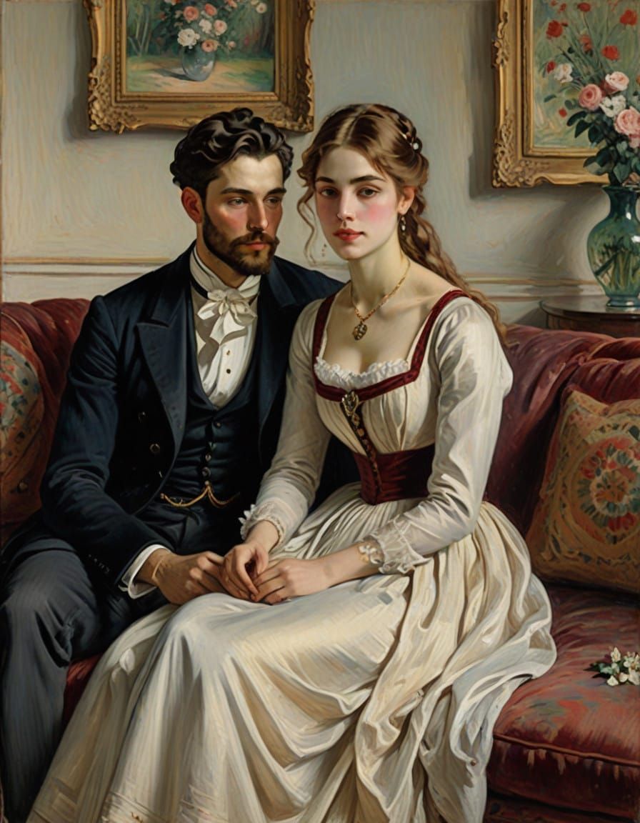 Charming Parisian Love Scene in Impressionist Style