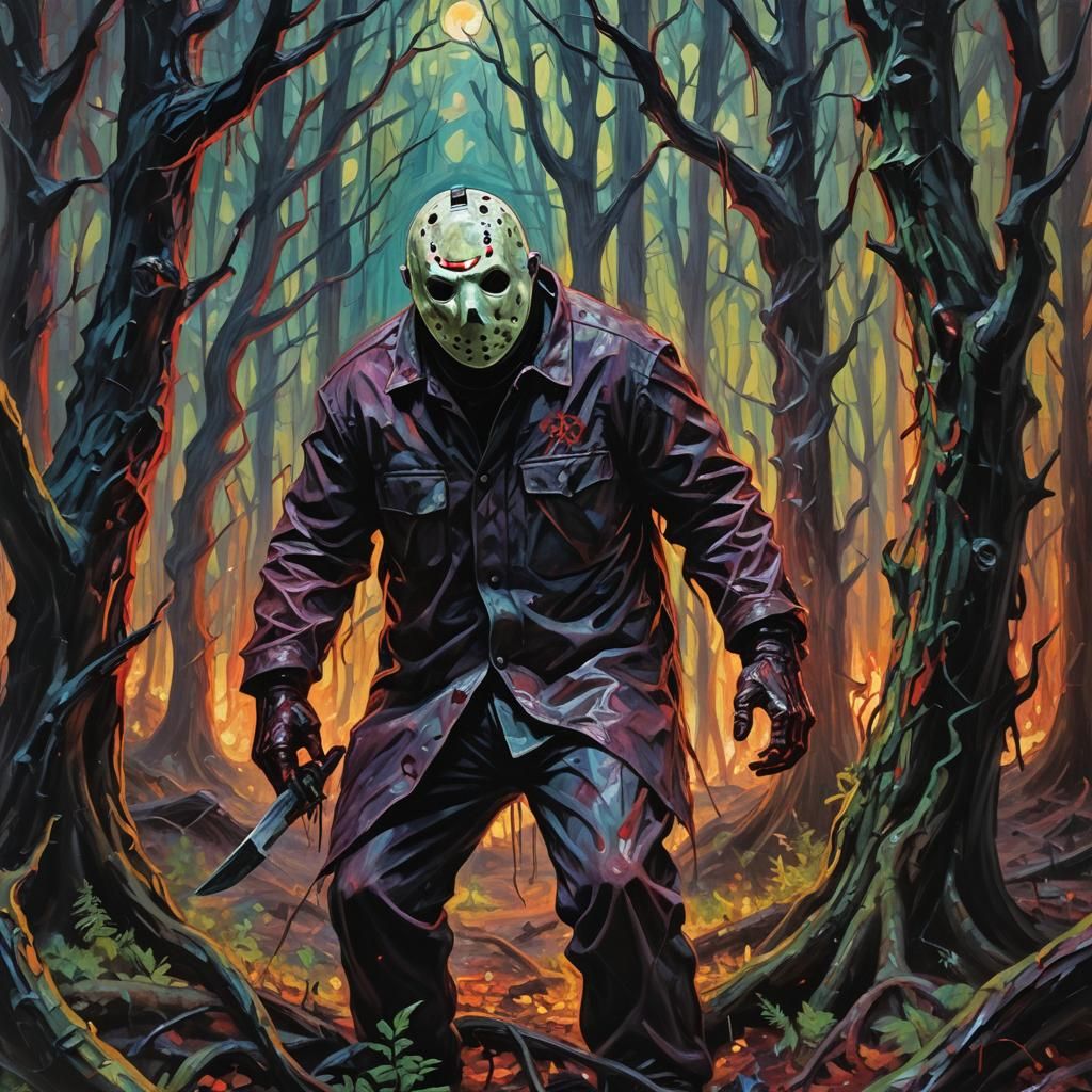 Eldritch Jason Voorhees in a Twisted Neo-Impressionist Night...