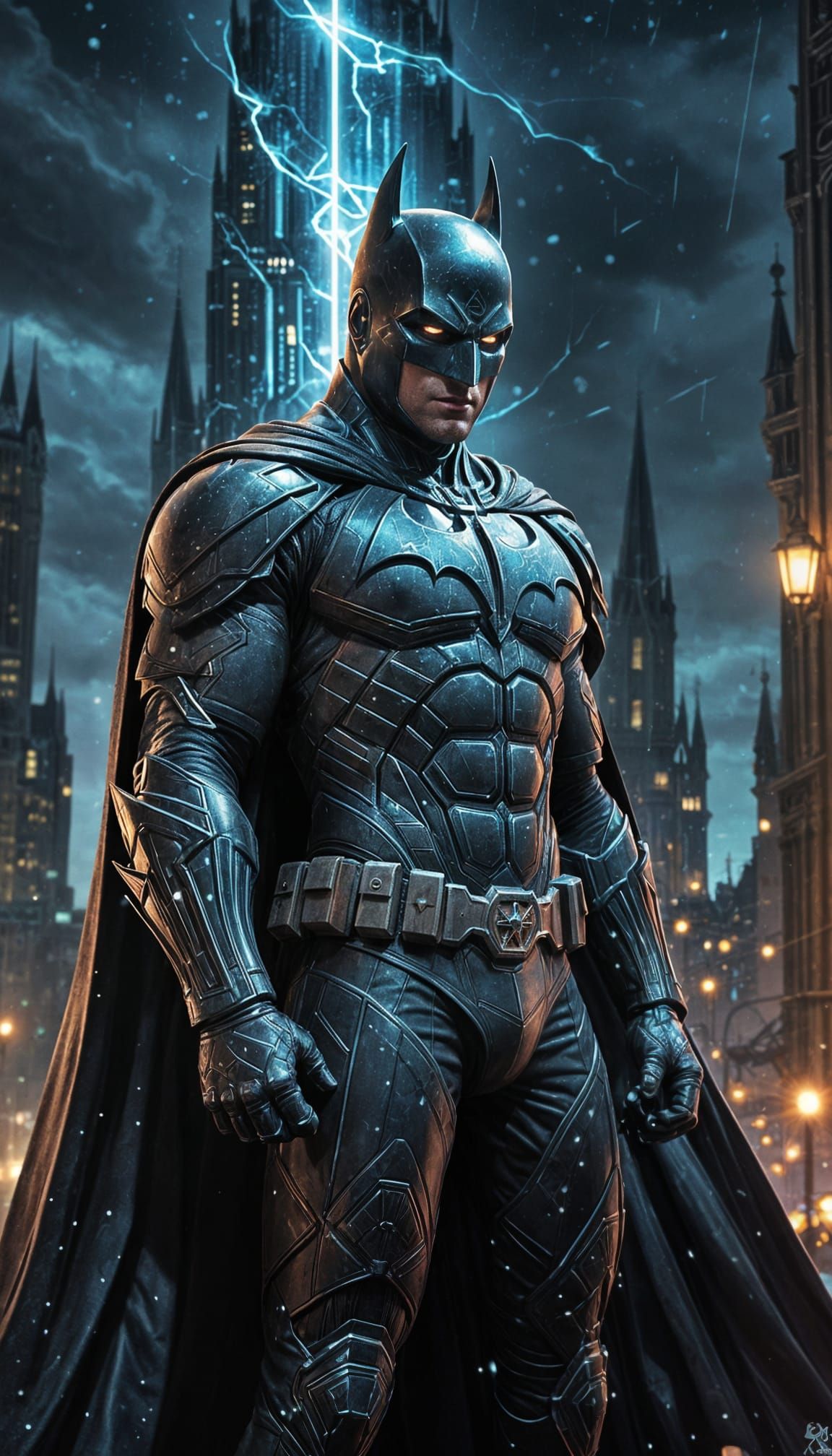 Celestial Batman Stands Vigilant Amidst Starlit Gotham