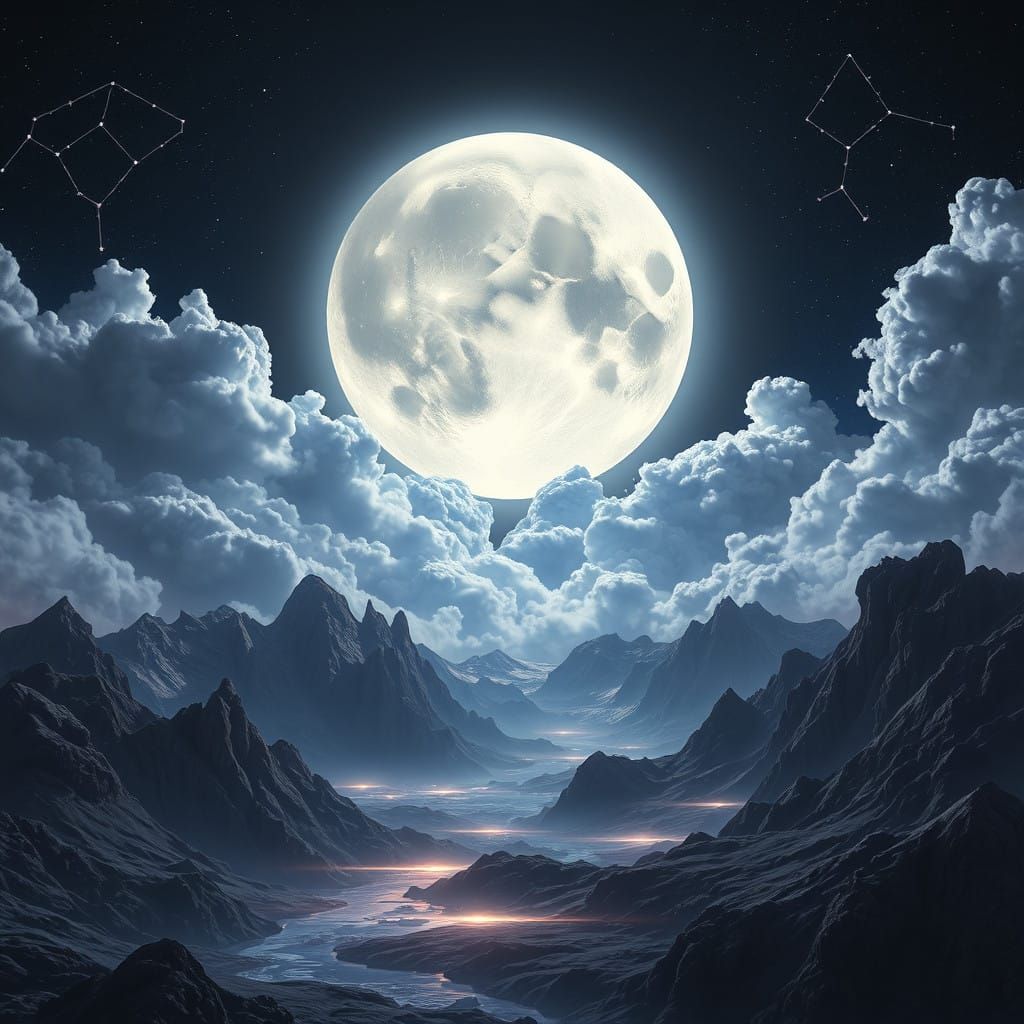 Surreal Full Moon Masterpiece in Dreamlike Impressionist Sty...