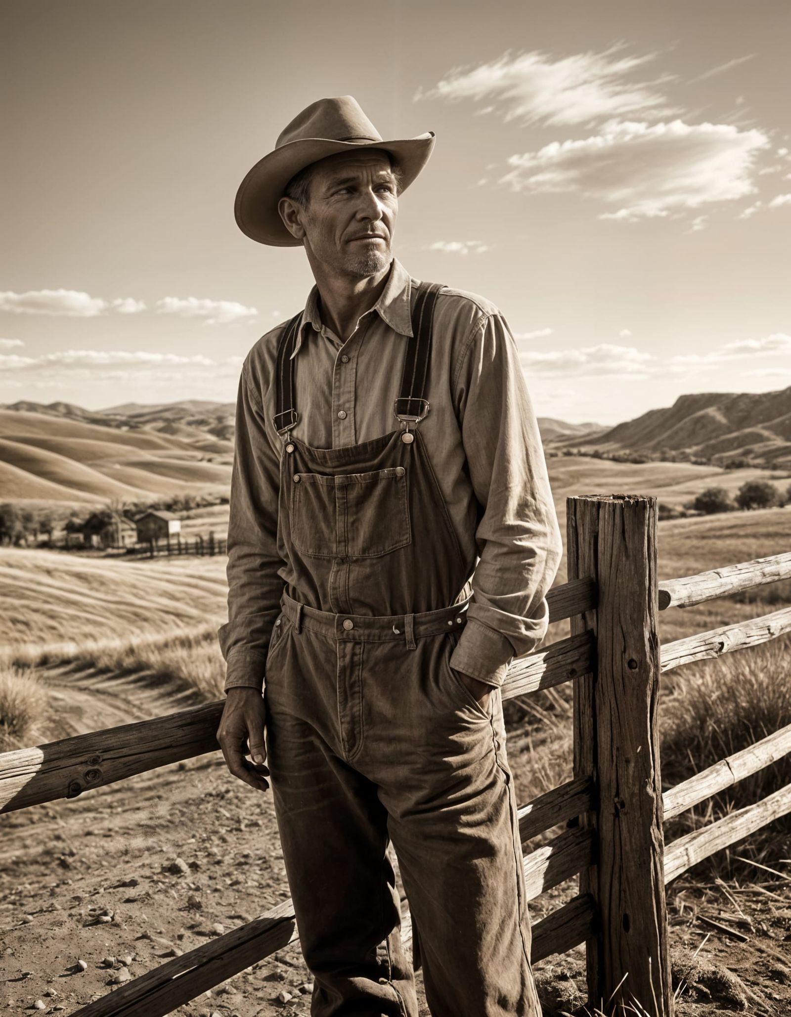 Drought Stricken Farmland: Farmer's Dignity in Sepia Tones
