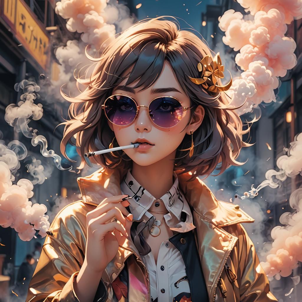 Stylish Anime Girl Smoking in Vibrant 3D Art