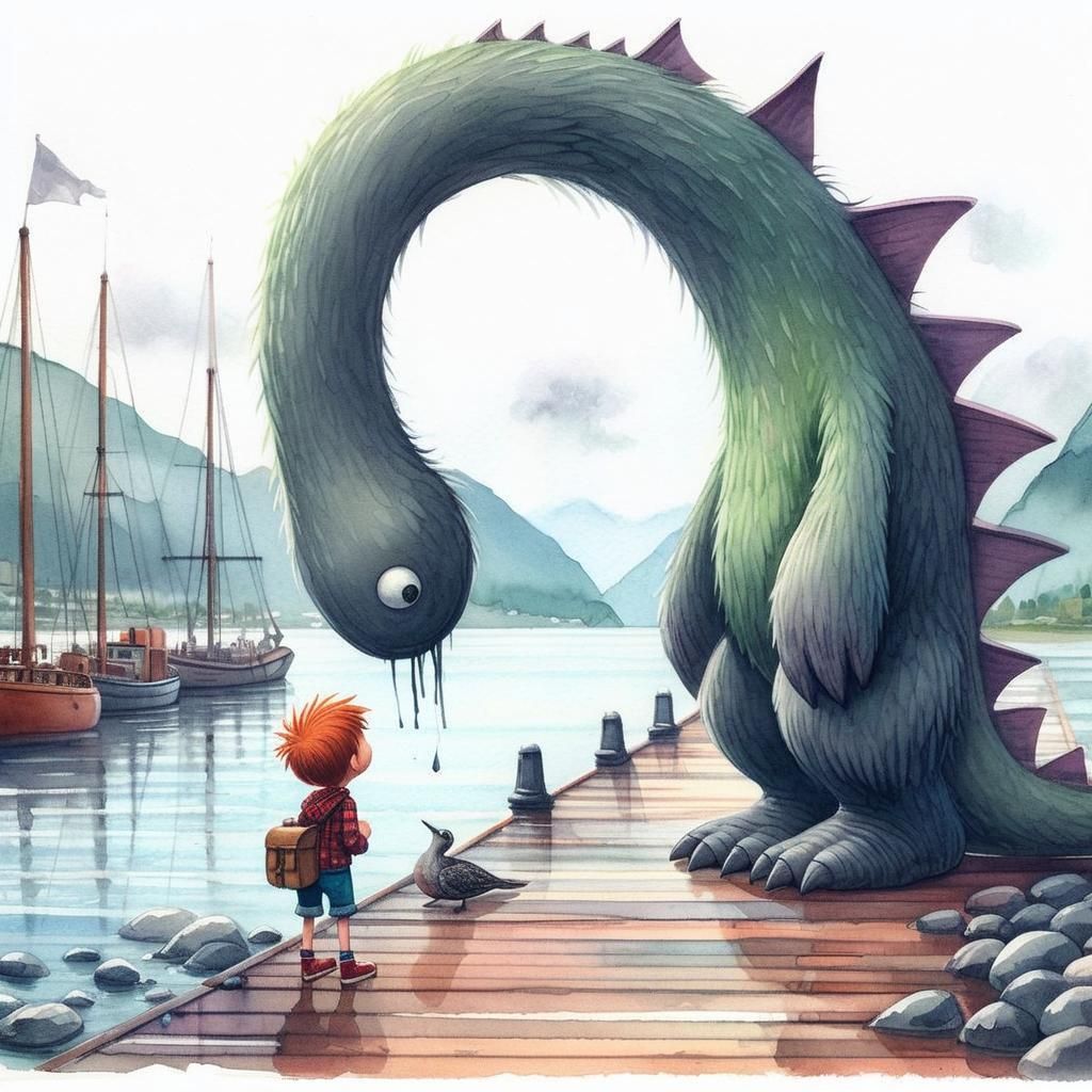 Friendly Loch Ness Monster Illustration Art