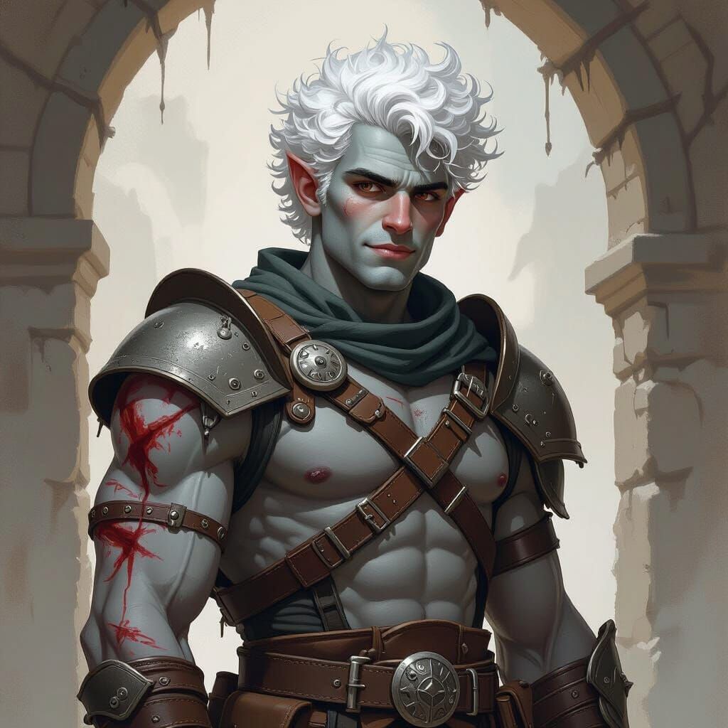 Gray-Skinned Goliath with Scars in D&D Style