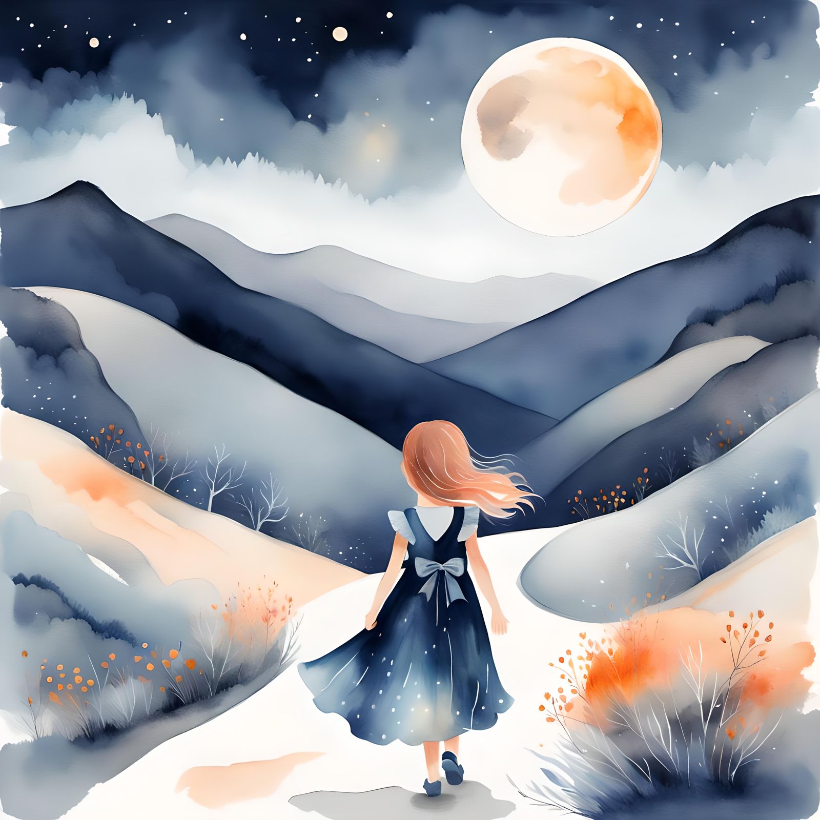 Moonlit Path: Whimsical Colorful Illustration