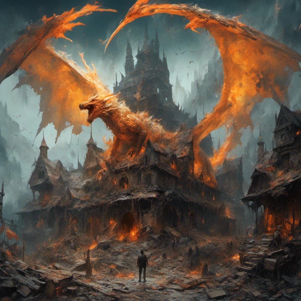 Golden Wyvern's Fiery Rampage in Fantasy Village