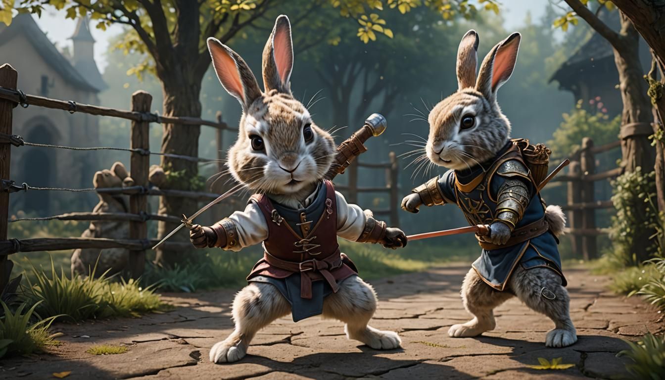 Adorable Rabbit Fencing in Detailed Matte Painting