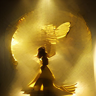 Angel Silhouette in Gleaming Golden Portal