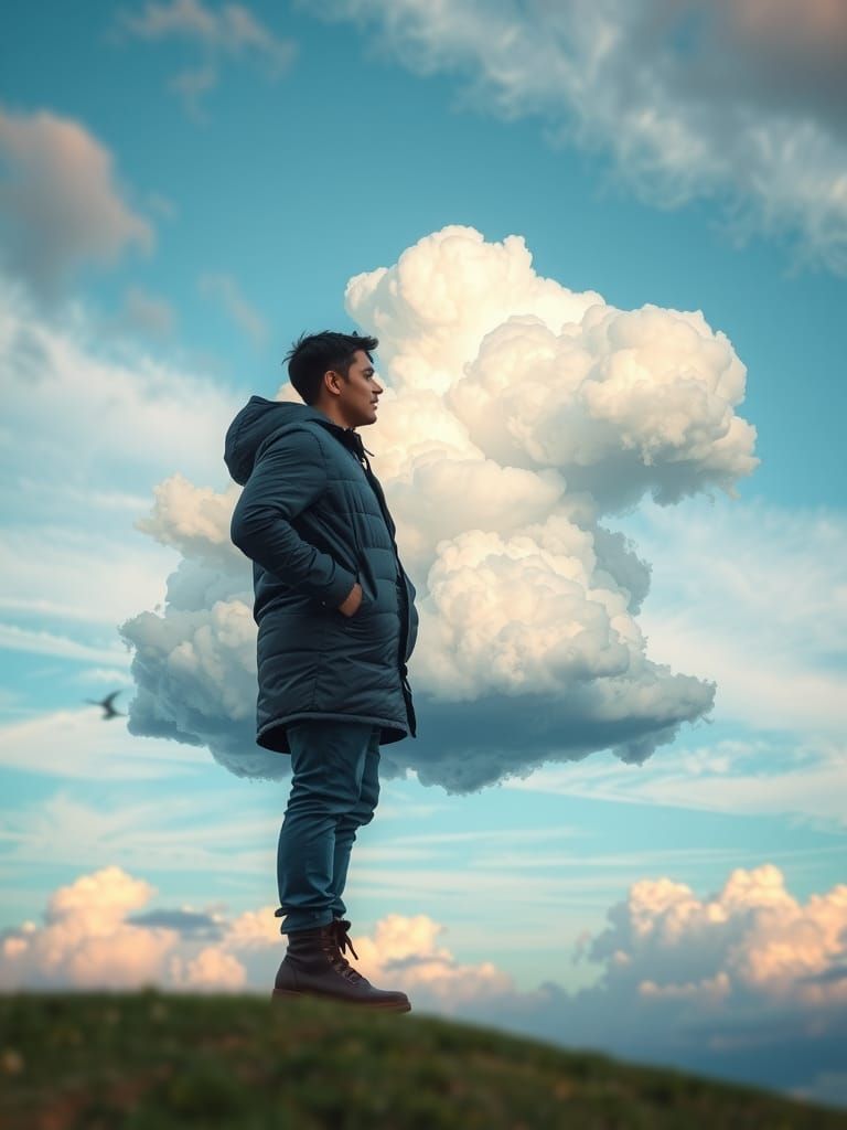 Cloud Sculptor Shapes Sky in Cubist Airbrush Art