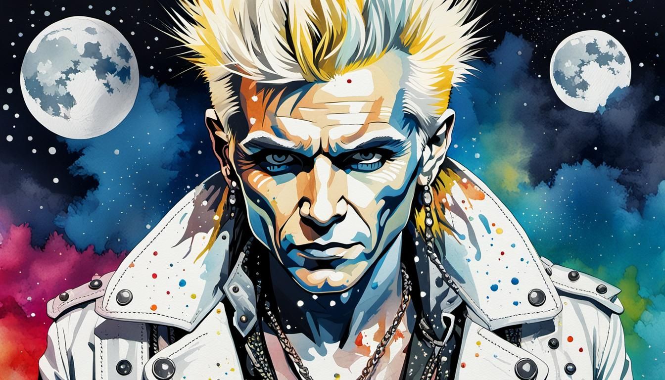 Billy Idol in Pop Art Watercolor Style