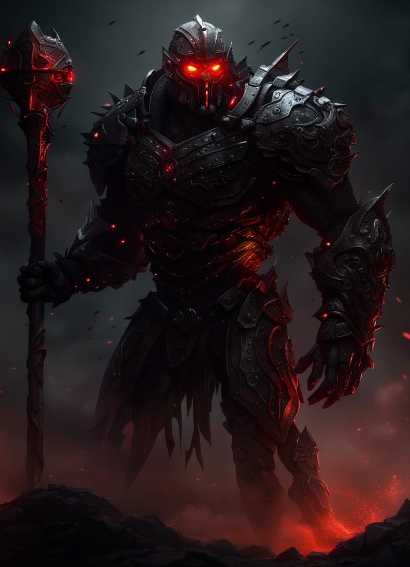 Steel Titan with Red Eyes on Battlefield