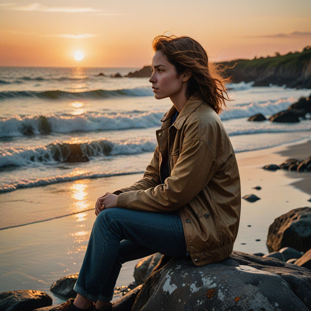 Golden Hour Portrait on Rocky Beach