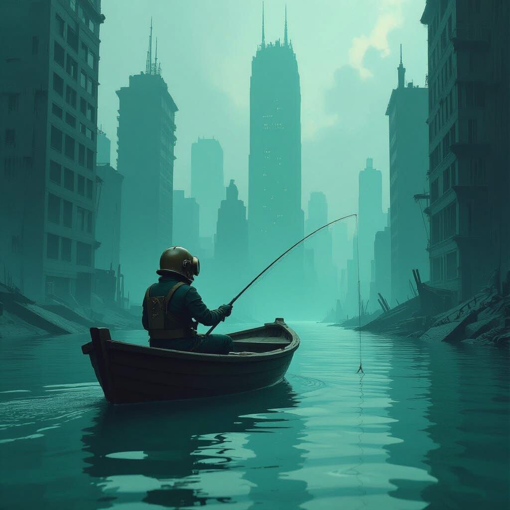Flooded City Diver Fishing in Post-Apocalyptic Waters