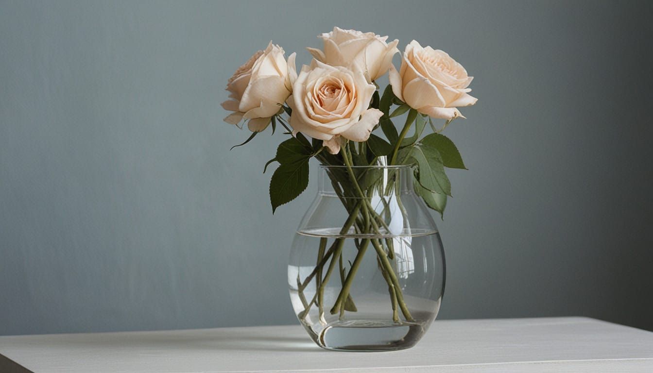 A Delicate Rose in a Glass Vase, Danish Golden Age Style