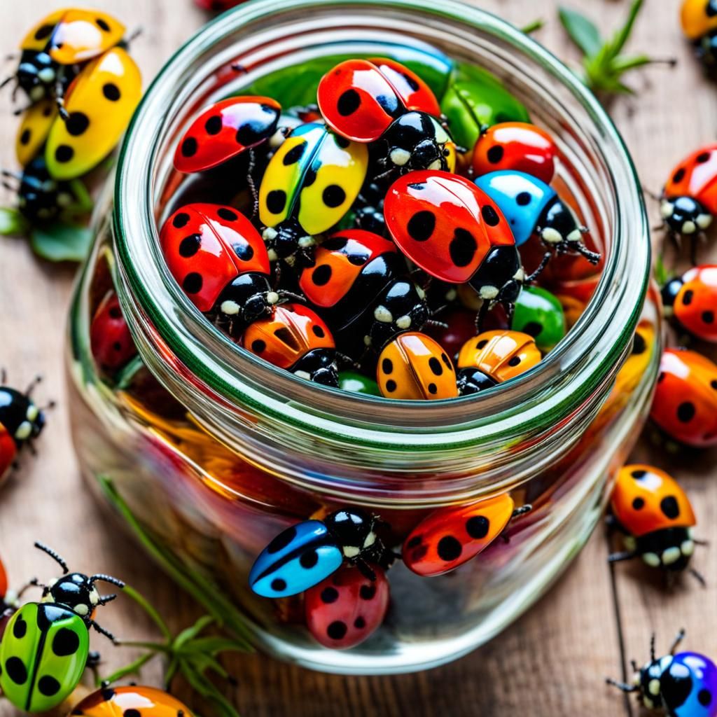 Glass Jar Full of Multicolored Ladybugs