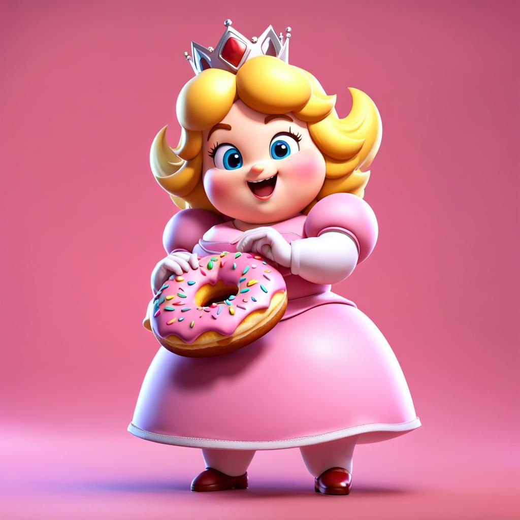 Princess Peach with Donut in Pixar 3D Style