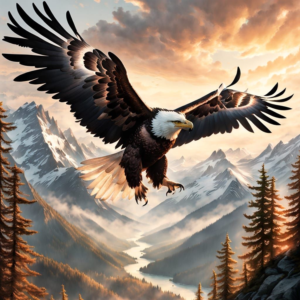 Haast's Eagles Soaring Through Misty Mountains