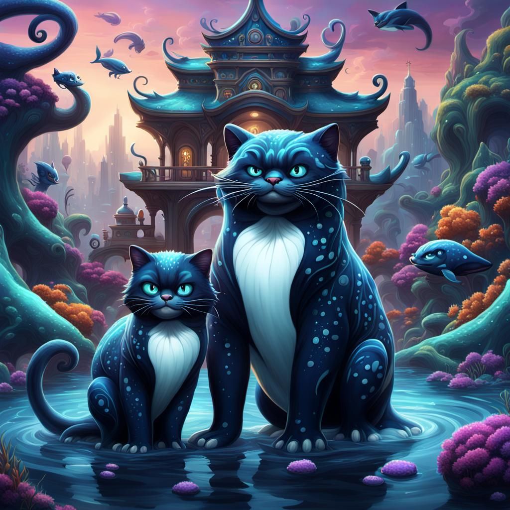 Posh Felines Shamu & Shama in Detailed Matte Painting