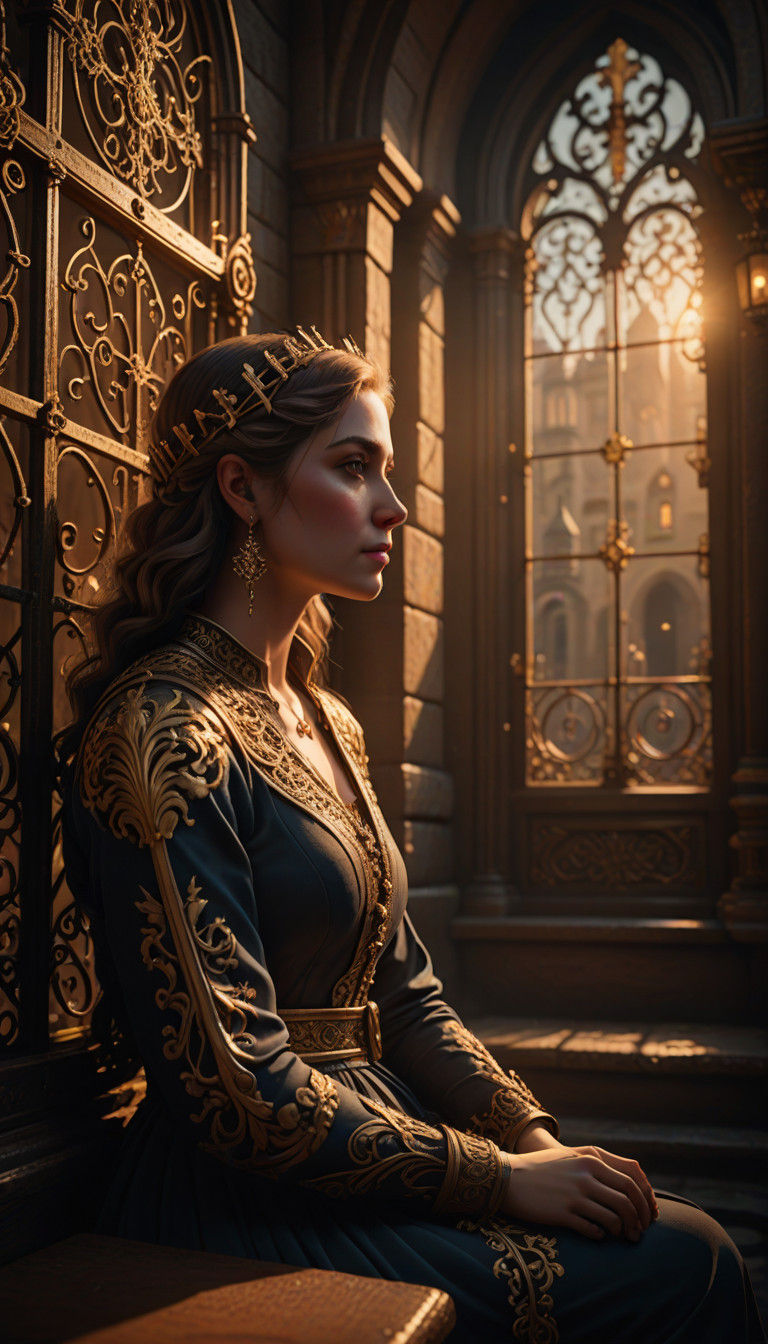 Mysterious Figure in Baroque Jail cell Maximalist Masterpiec...