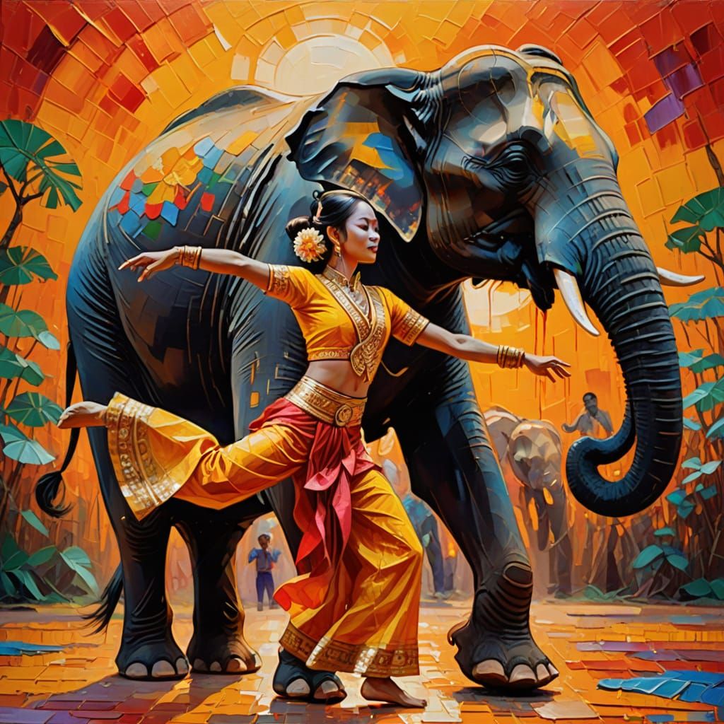Thai Dancer's Vibrant Performance: Fauvist Oil Painting