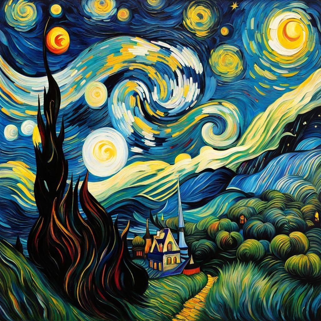 Gothic Starry Night Sky in Expressionist Style