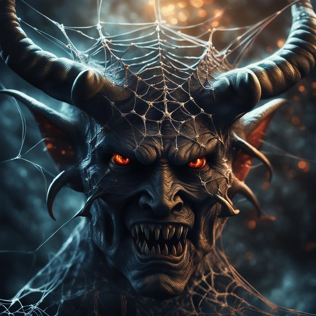 Spiderweb Demon Face in High Definition 3D