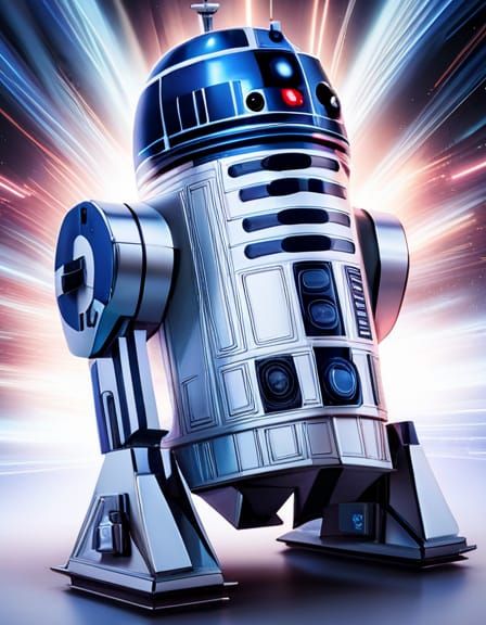 Angry R2D2 Projects Keep Out Sign in Cyberpunk Style