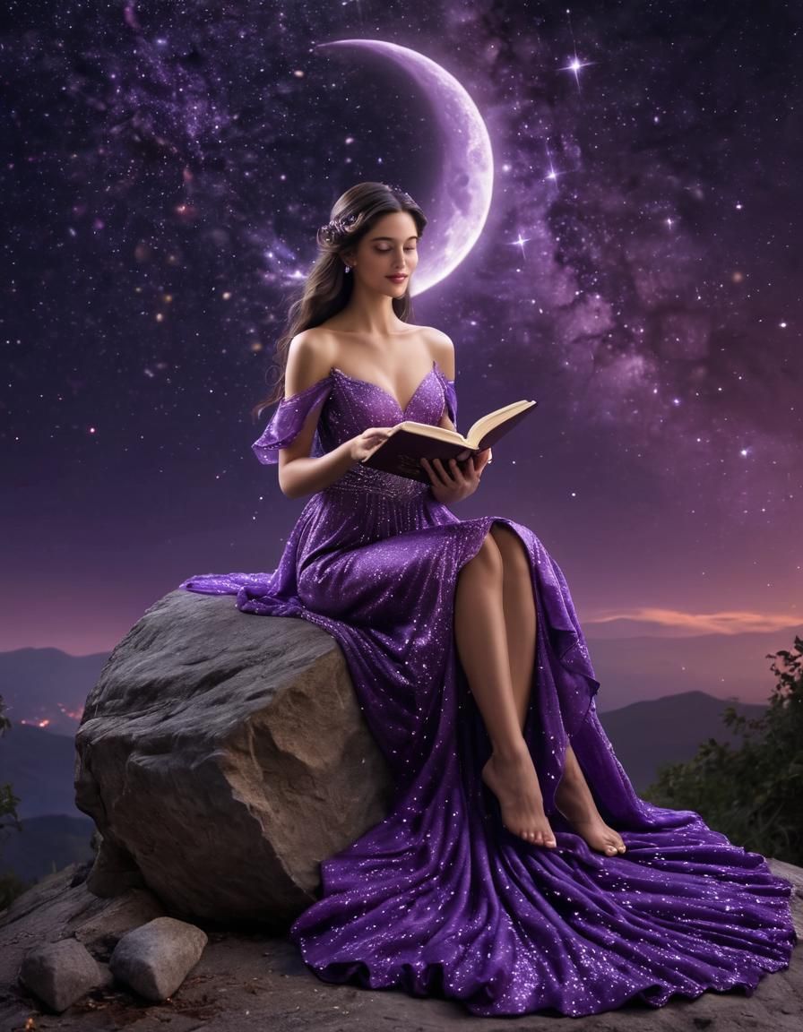 Fairy Reading on Moon in Ethereal Fantasy Art