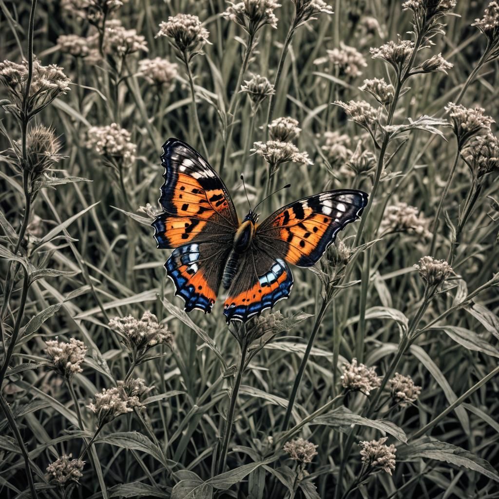 Butterfly in Weeds: Hyperrealistic 64 Megapixel Photo