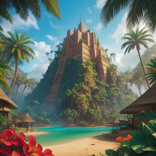 African Village Fantasy Concept Art in Matte Painting Style