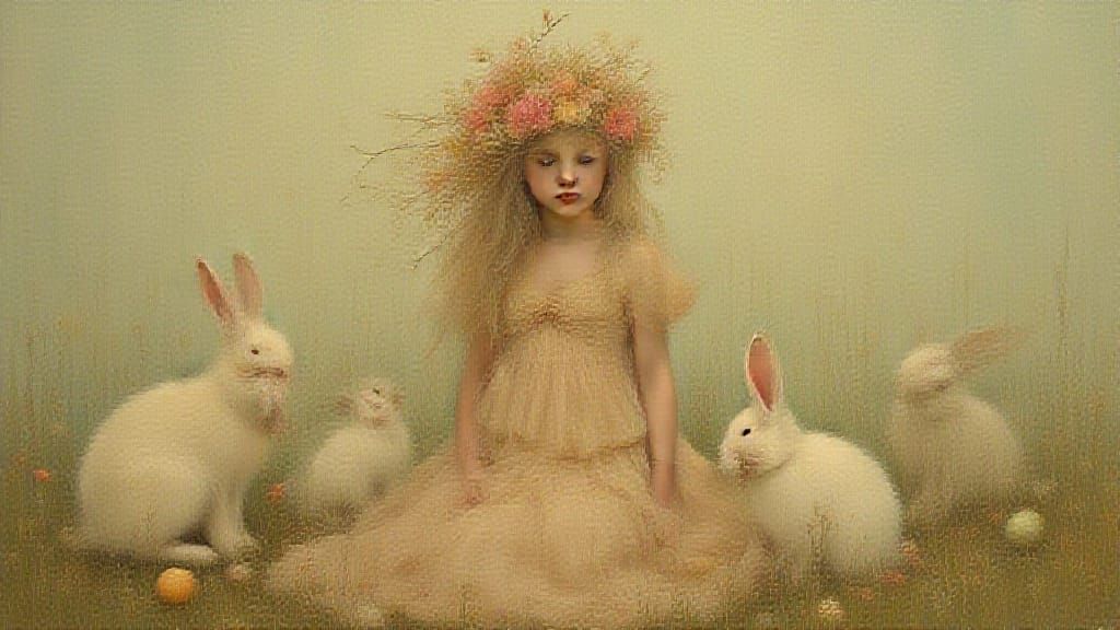 Whimsical Easter Wonderland in Dreamlike Painting