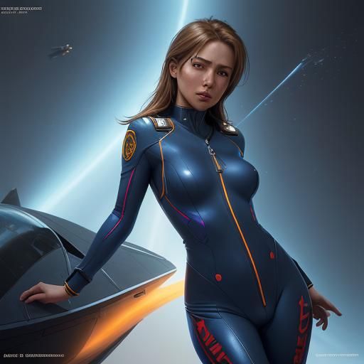 Hyperrealistic Starship Pilot in Skintight Flightsuit
