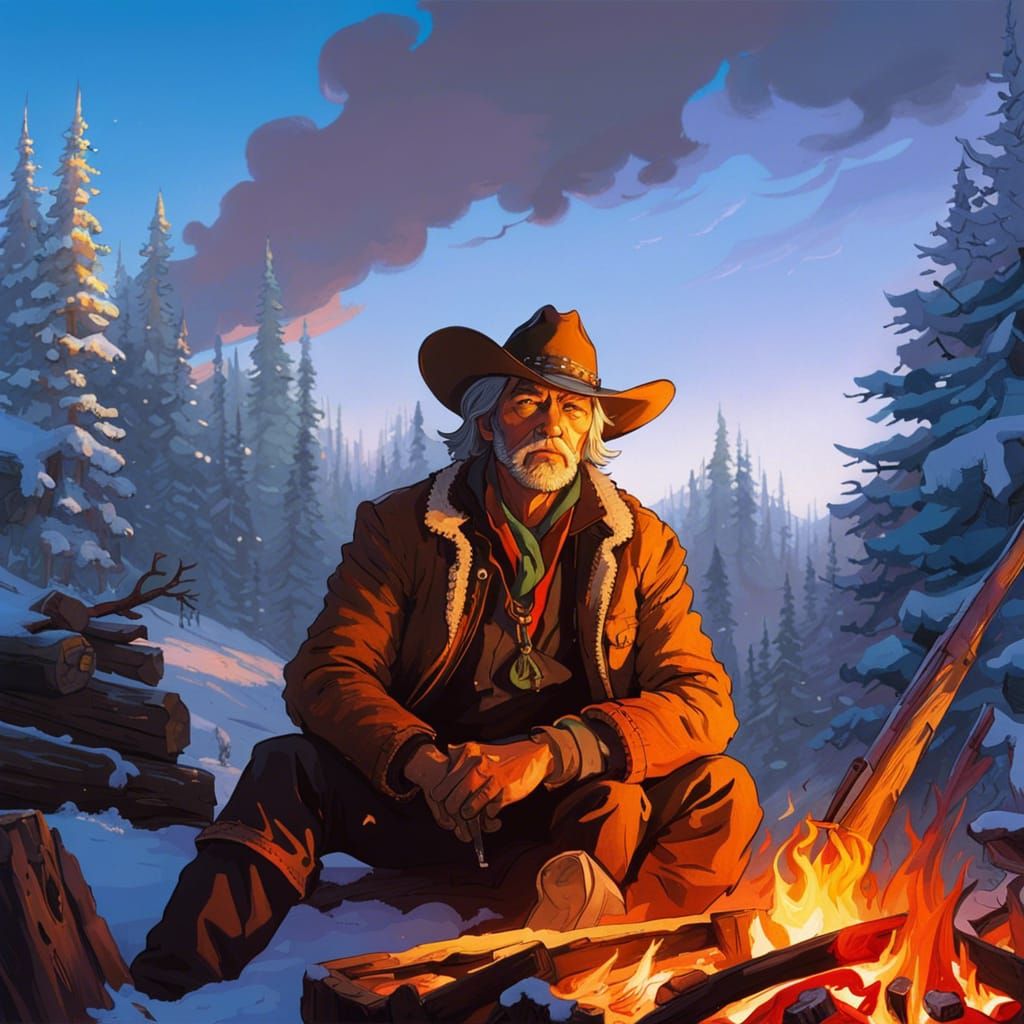 Cowboy Portrait by Fire in Triadic Colors