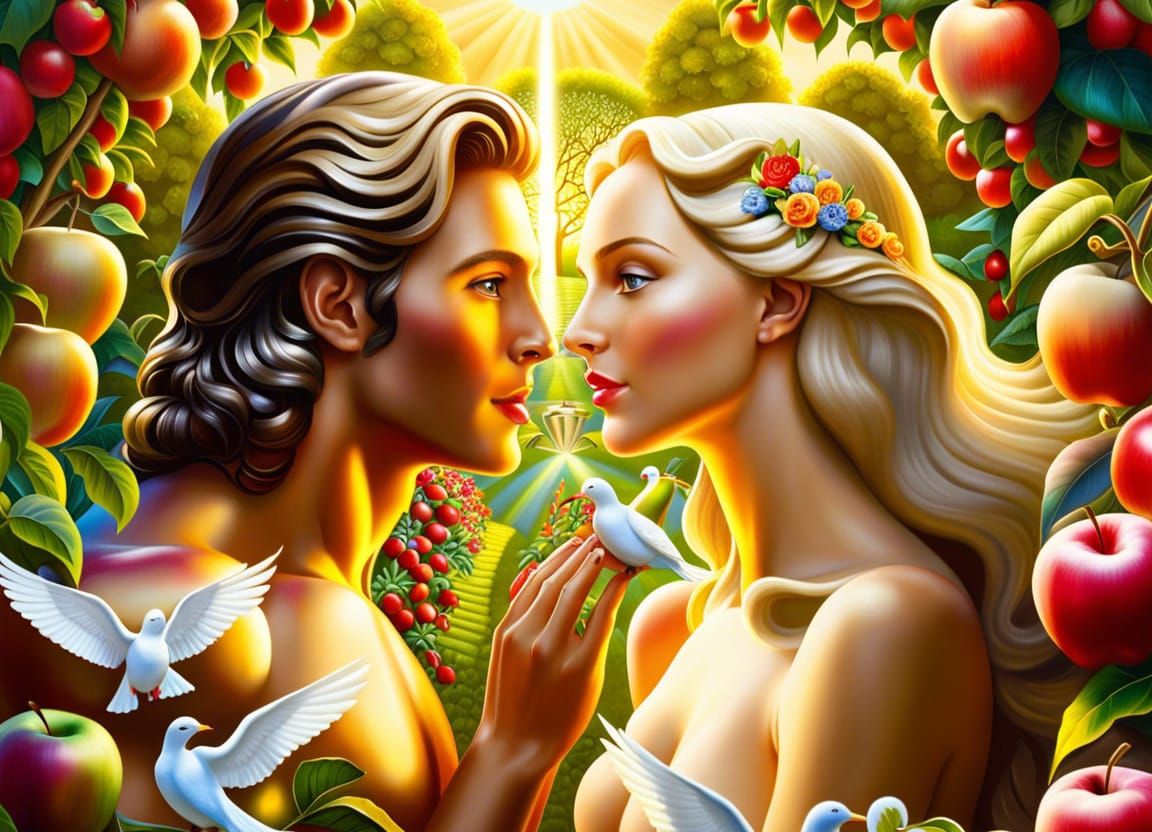 Adam and Eve and the forbidden fruit (Part of a Garden of Eden set)