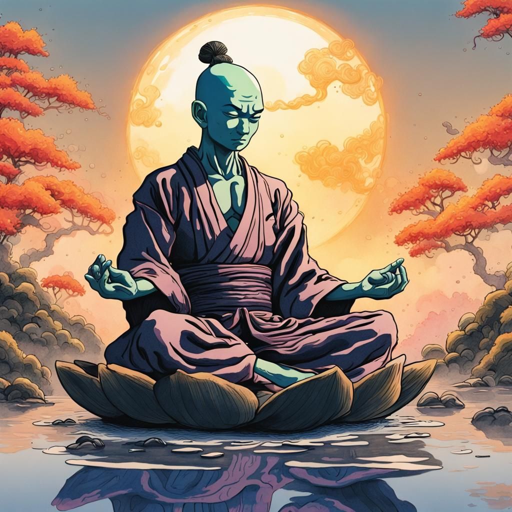 Piccolo Meditating: Japanese Ink Wash Painting